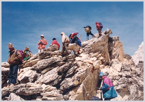 Trekkers climb Kala Patthar, Everest Area. 