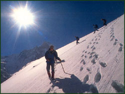 Climbers on the approach to Tharpu Chuli (Tent Peak). 